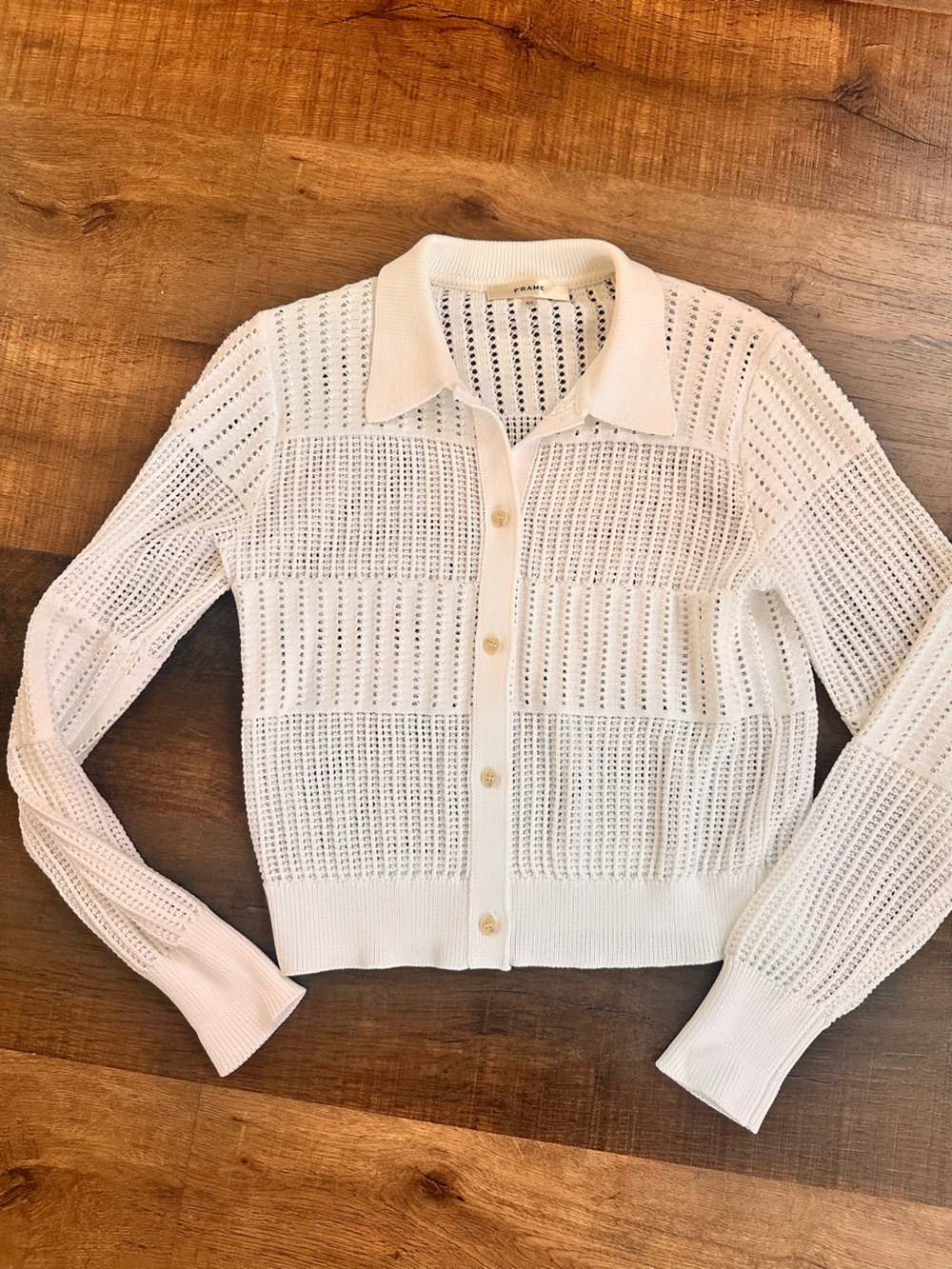 Frame crochet open weave cardigan in white size S (NWOT)